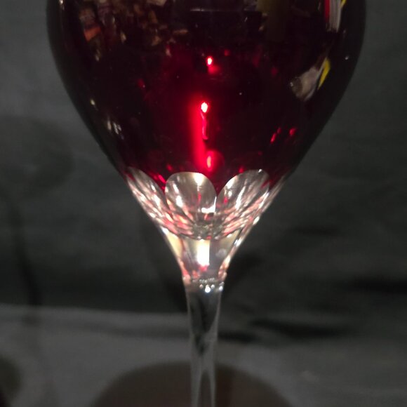 Ruby Red to Clear Cut Glass Wine Goblet - Set of 2   4"W x 9" H - Picture 5 of 5